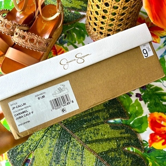 Brand New Jessica Simpson Callri Wedge Sandals Woven Raffia Cork Platform Ankle - Picture 14 of 16